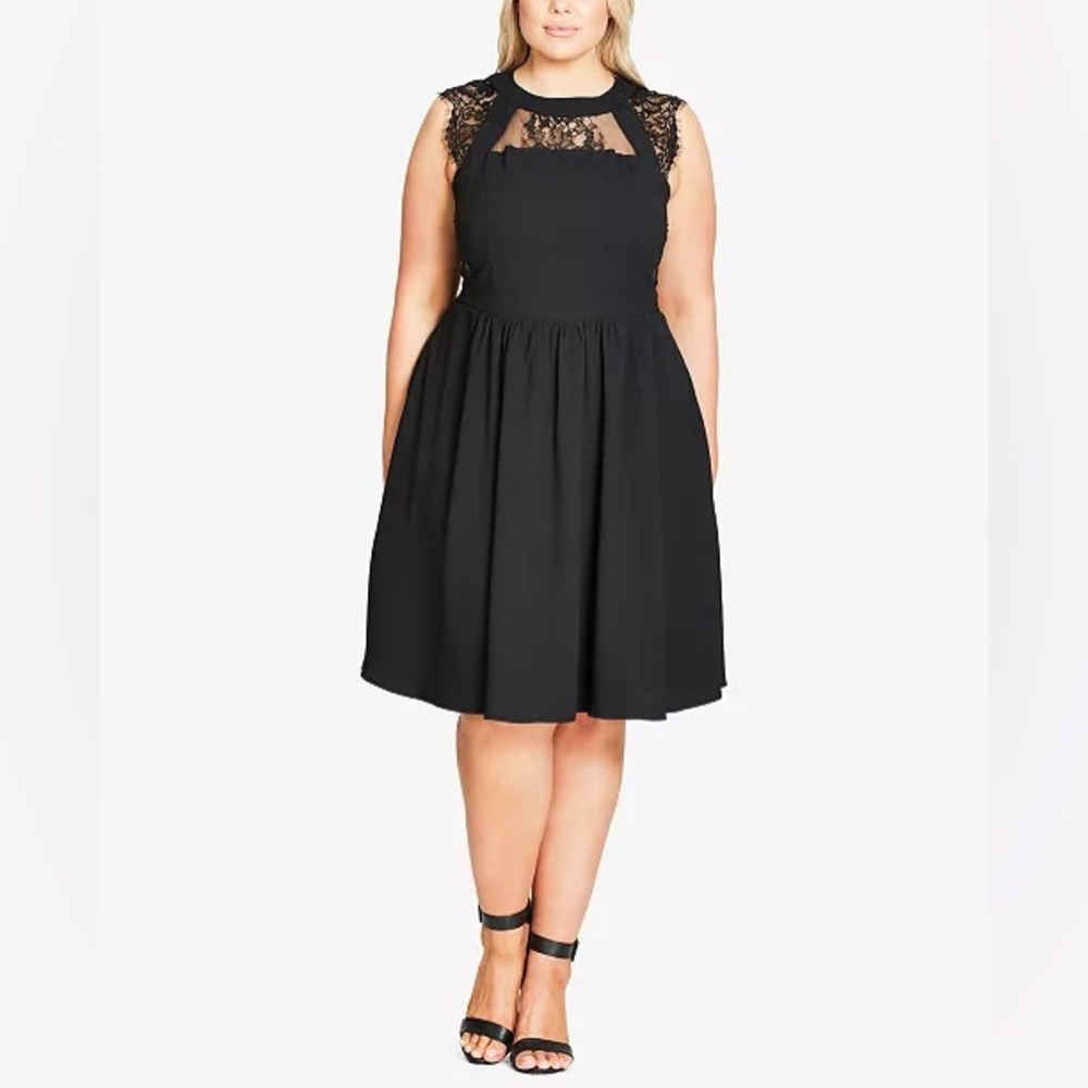 City Chic Black Fine Lace Dress NWT Size 14 - Picture 1 of 13